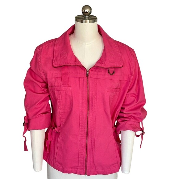 Ruby Rd Jacket Womens Size 16 Pink Zip Front Utility Roll Tab Sleeves - Picture 5 of 9
